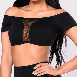 Fashion Nova FEELING LUCKY FISHNET TOP - BLACK (M)